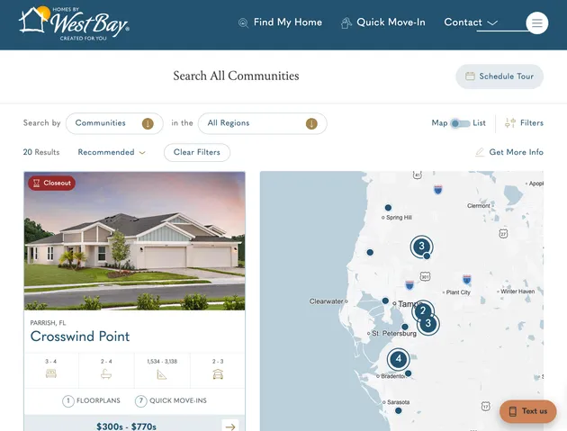 Screenshot of Homes by WestBay website