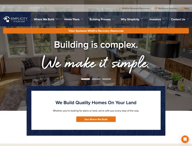 Screenshot of Simplicity by Hayden Homes website